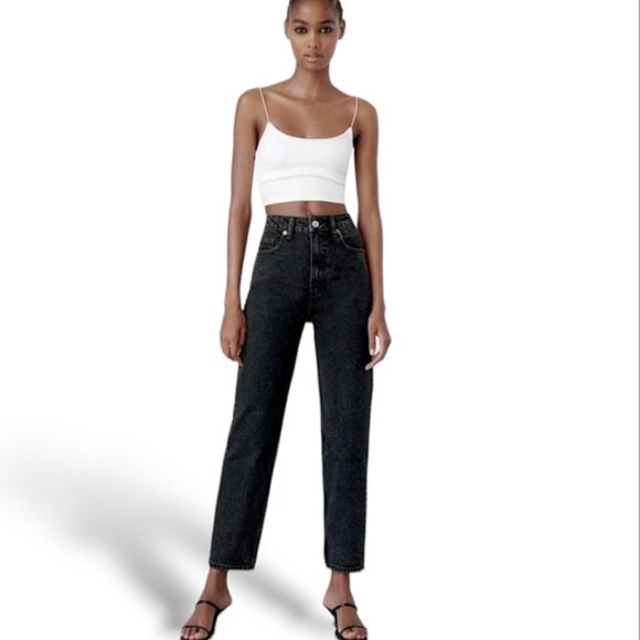 Zara Tapered Charcoal Black Stone Wash Mom Jeans L.E. - Picture 3 of 16